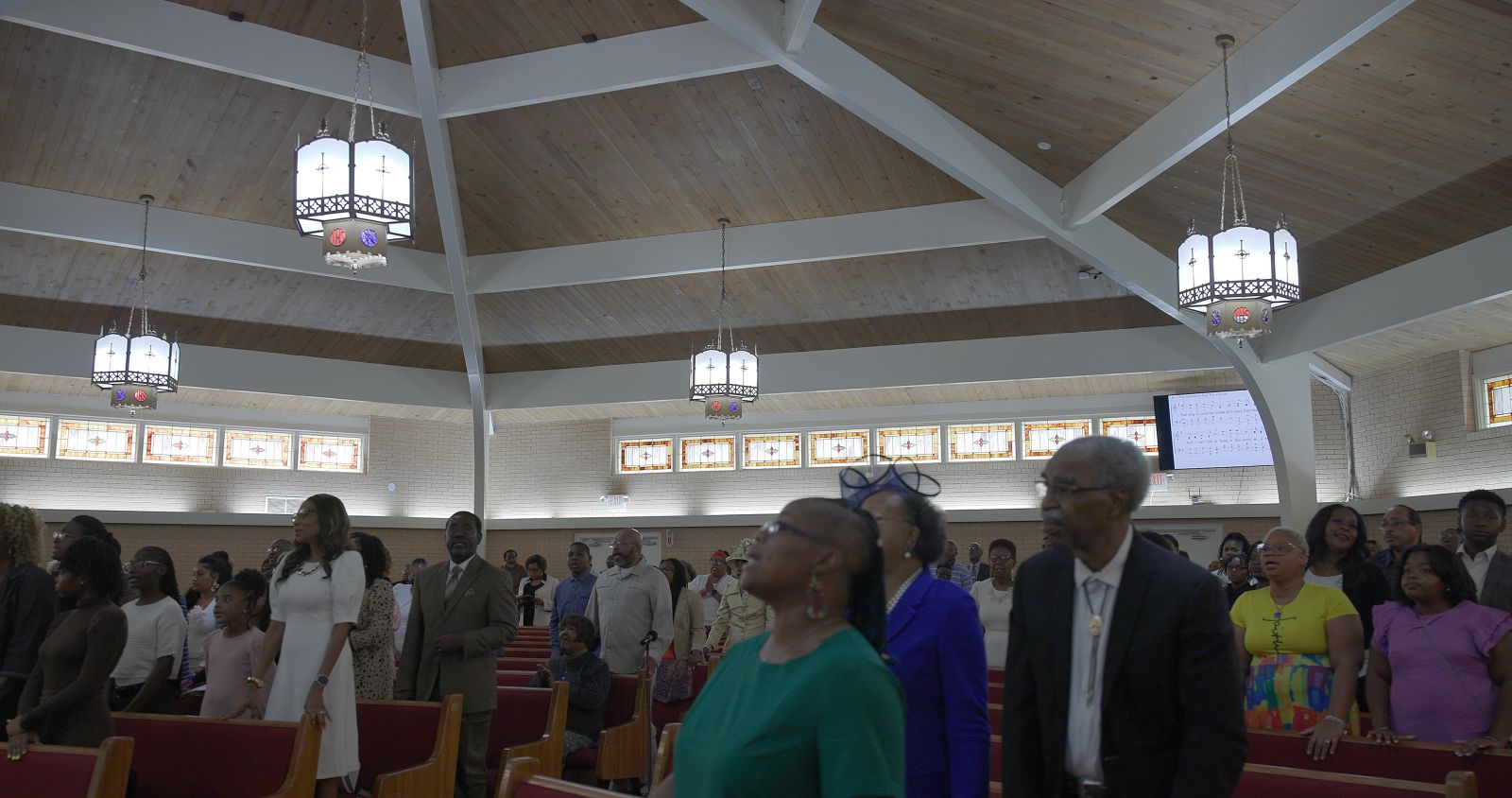 Congregation singing a hymn